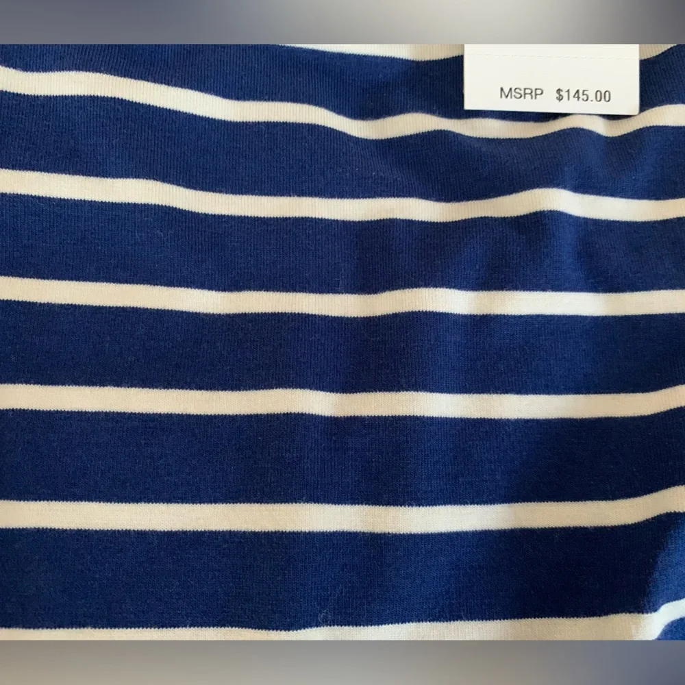 NWT Ralph Lauren Midi Dress Blue w/White Stripes Cold Shoulder Stretch Cotton 14 - Picture 8 of 11